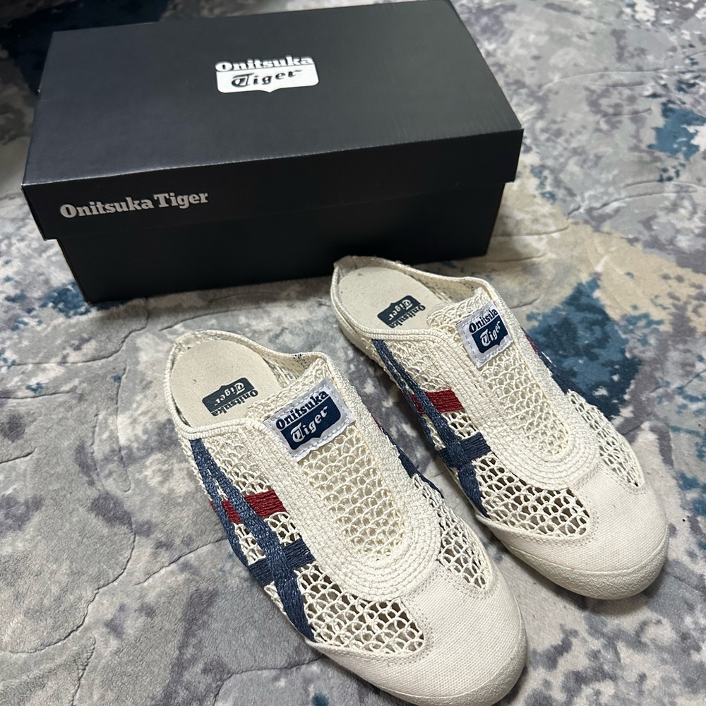 Onitsuka Tiger by Asics White and Blue Slippers
